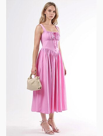 Robe midi à col carré avec détail boutonné busem