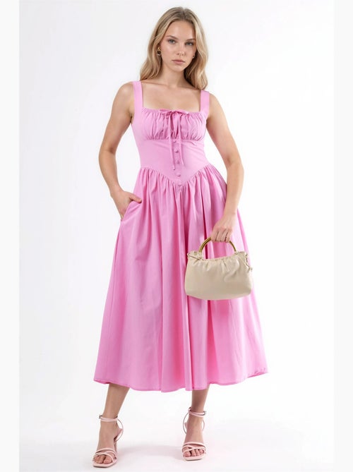 Robe midi à col carré avec détail boutonné busem - Kiabi