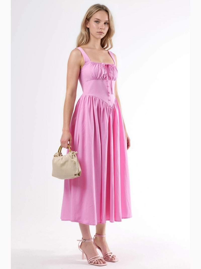 Robe midi à col carré avec détail boutonné busem Rose dragée - Kiabi