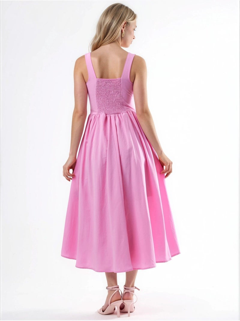 Robe midi à col carré avec détail boutonné busem Rose dragée - Kiabi