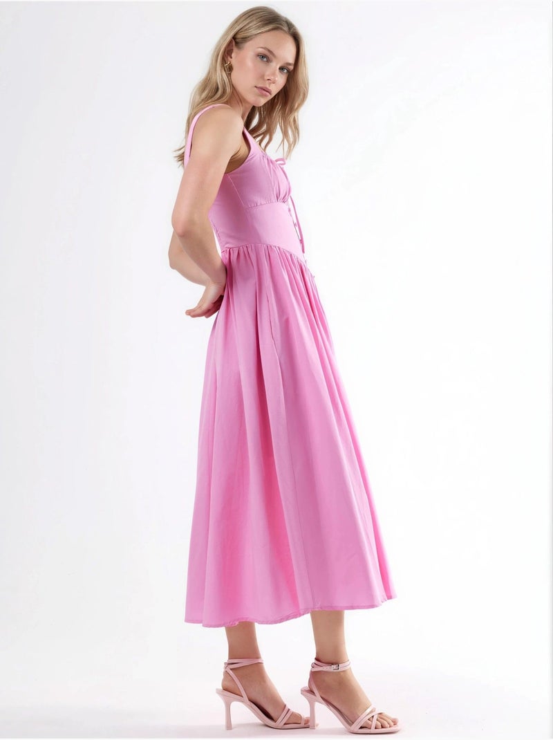 Robe midi à col carré avec détail boutonné busem Rose dragée - Kiabi