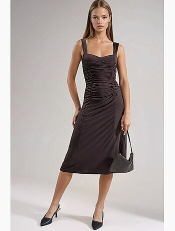 Robe midi à col cœur et coupe trapèze hiccup