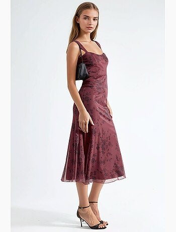 Robe midi à col cœur fleuri hiccup