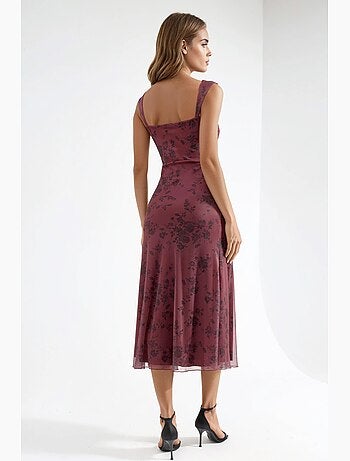 Robe midi à col cœur fleuri hiccup