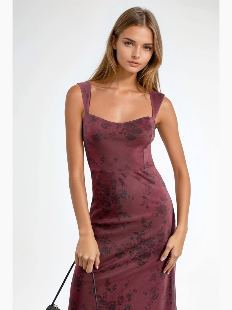 Robe midi à col cœur fleuri hiccup Rouge bordeaux - Kiabi