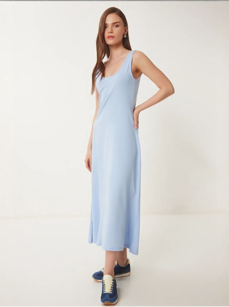 Robe midi à col en u istanbul Bleu saphir - Kiabi
