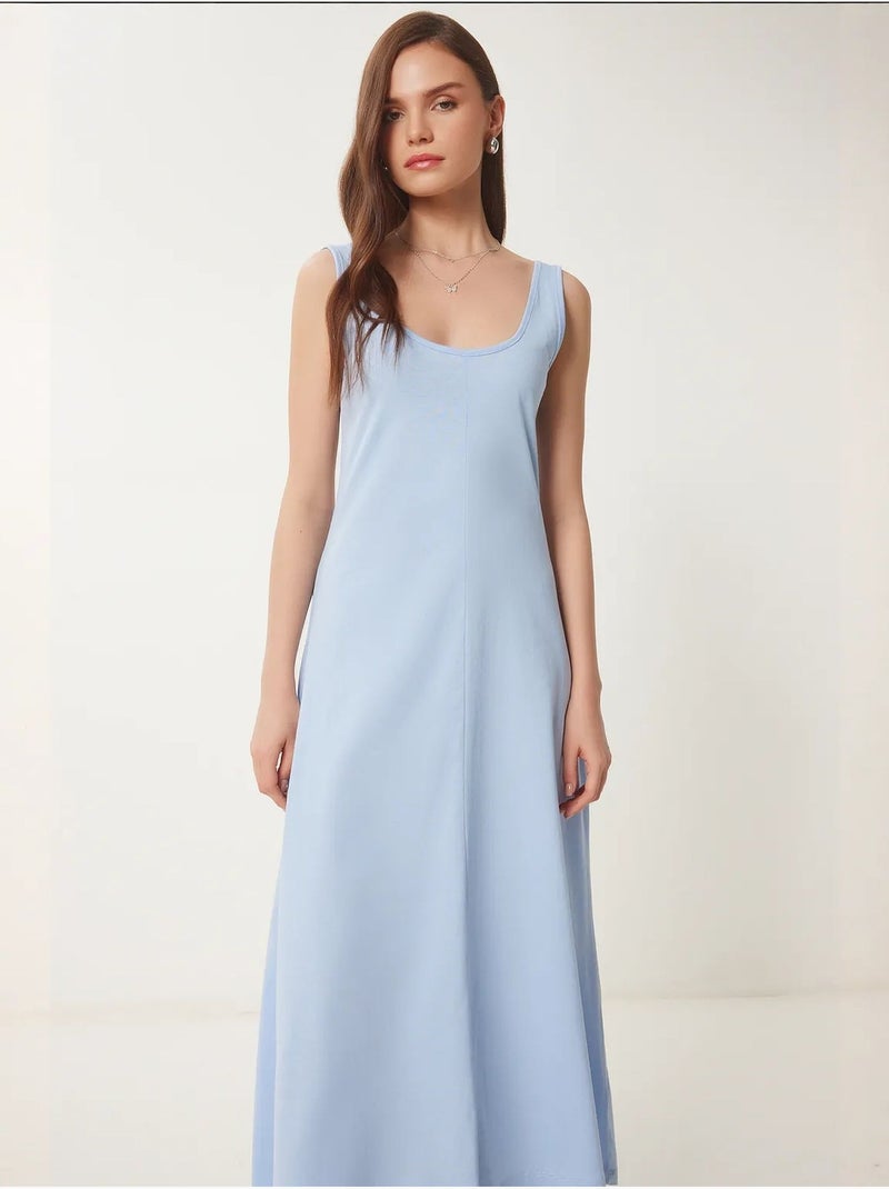 Robe midi à col en u istanbul Bleu saphir - Kiabi