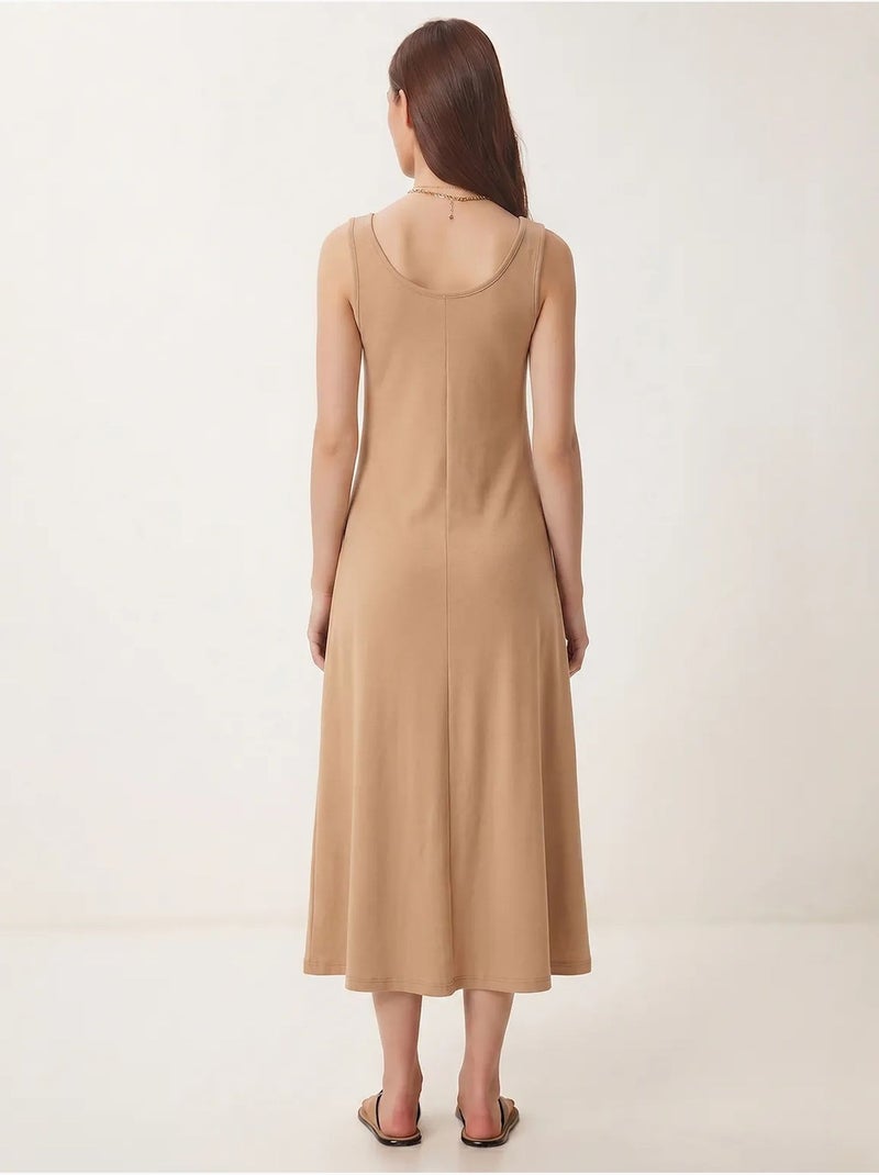 Robe midi à col en u istanbul Grège - Kiabi