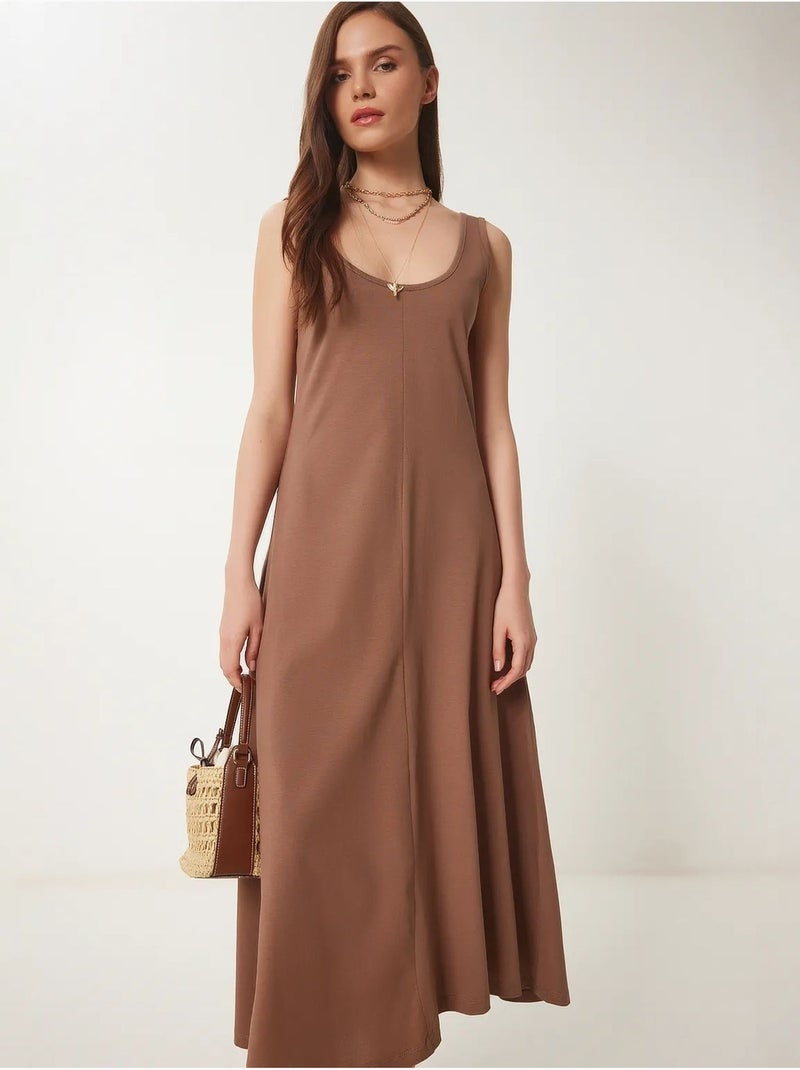 Robe midi à col en u istanbul Marron chocolat - Kiabi