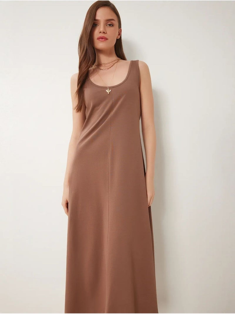 Robe midi à col en u istanbul Marron chocolat - Kiabi