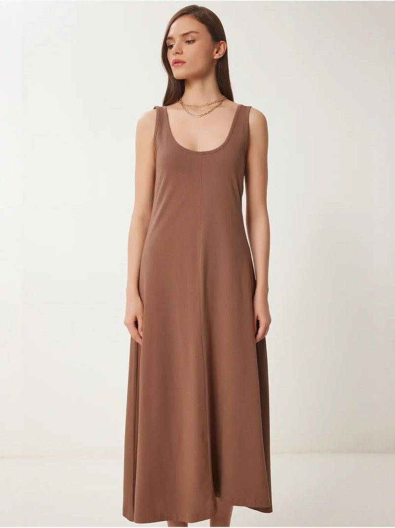 Robe midi à col en u istanbul Marron chocolat - Kiabi