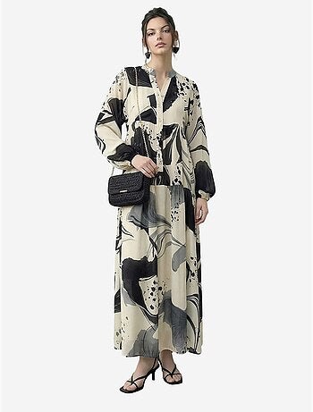 Robe midi à col en v abstrait et manches longues lucci