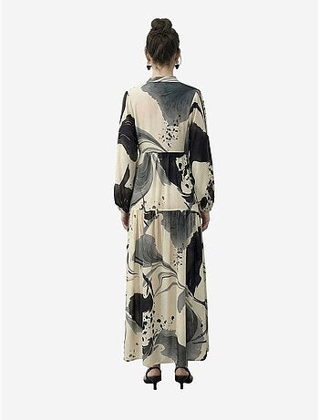 Robe midi à col en v abstrait et manches longues lucci