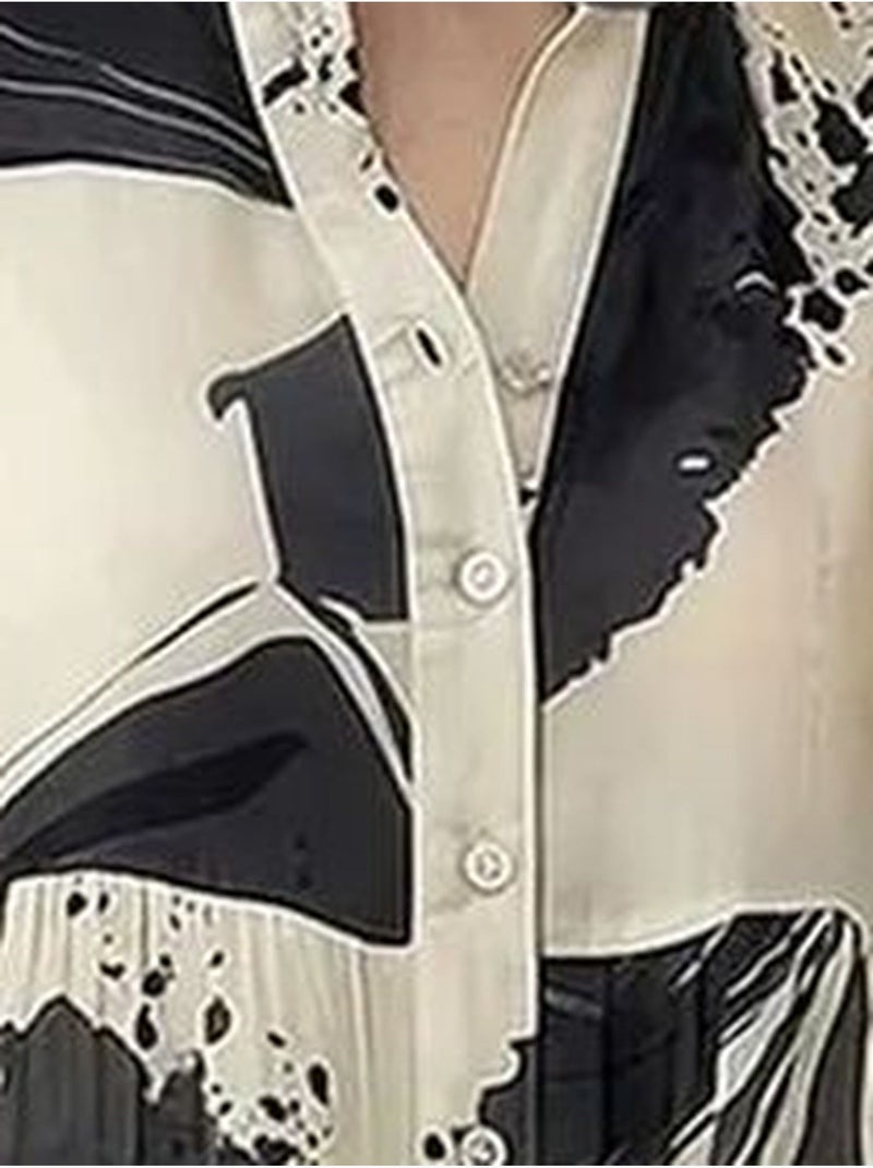 Robe midi à col en v abstrait et manches longues lucci Crème - Kiabi