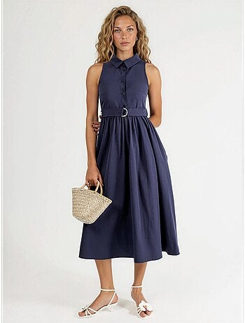 Robe midi à col en v et ceinture busem
