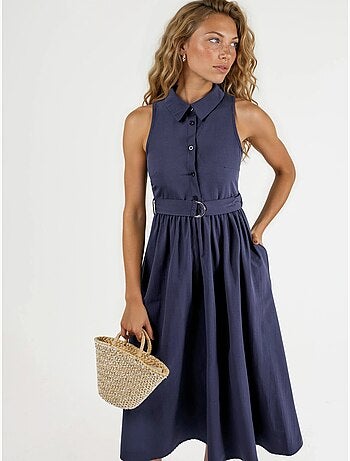 Robe midi à col en v et ceinture busem