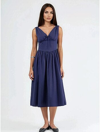 Robe midi à col en v et détail noué busem