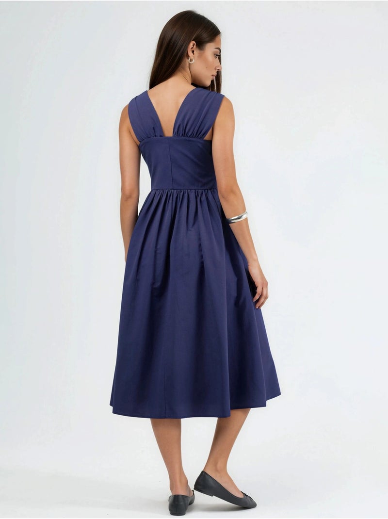 Robe midi à col en v et détail noué busem Bleu marine - Kiabi