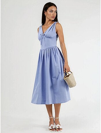 Robe midi à col en v et détail noué busem
