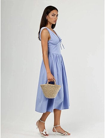 Robe midi à col en v et détail noué busem