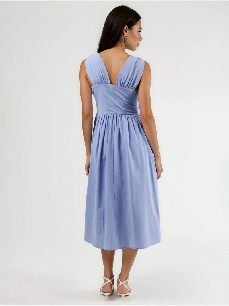 Robe midi à col en v et détail noué busem Bleu saphir - Kiabi