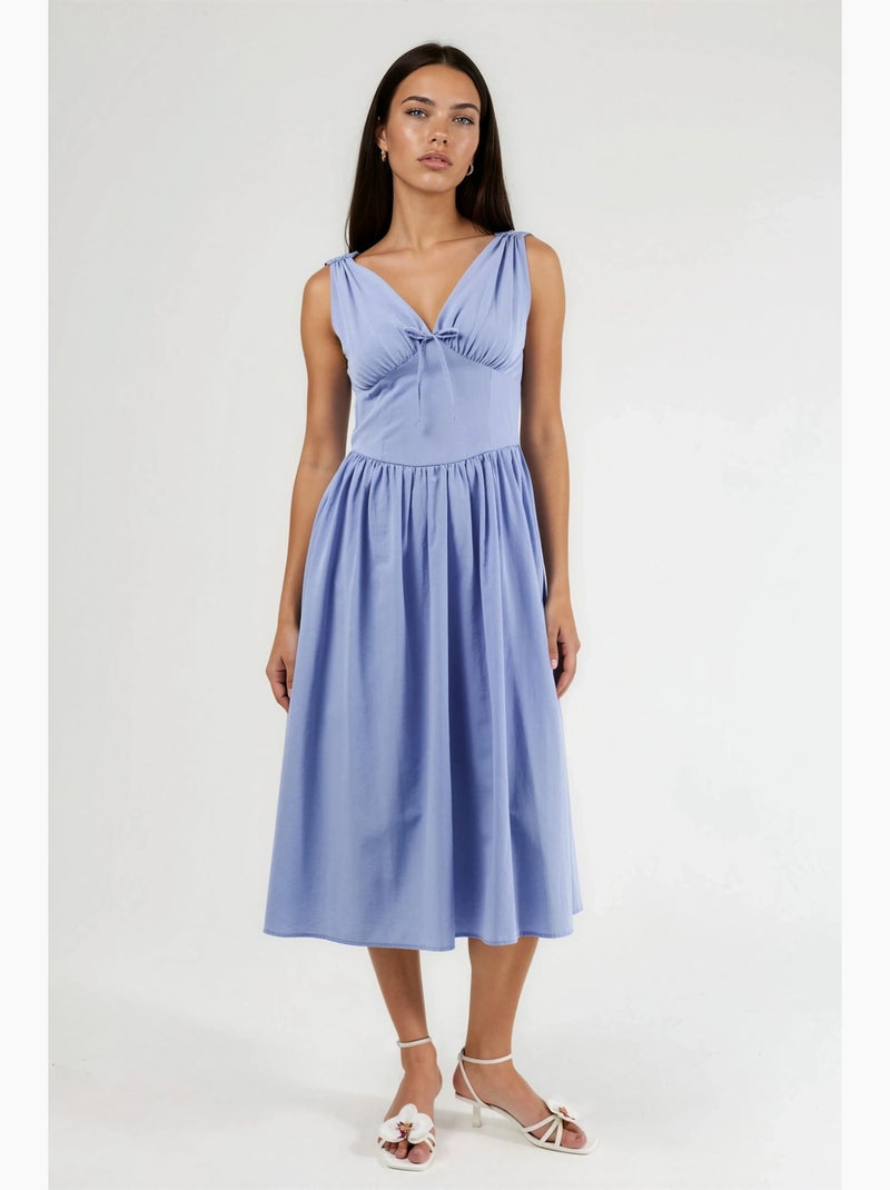Robe midi à col en v et détail noué busem Bleu saphir - Kiabi