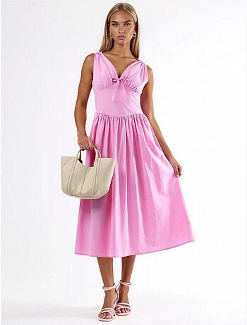 Robe midi à col en v et détail noué busem