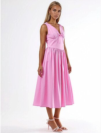 Robe midi à col en v et détail noué busem
