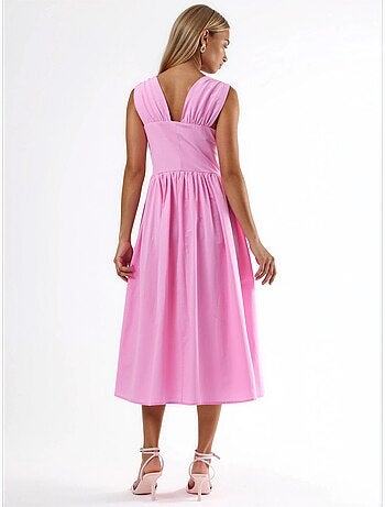 Robe midi à col en v et détail noué busem