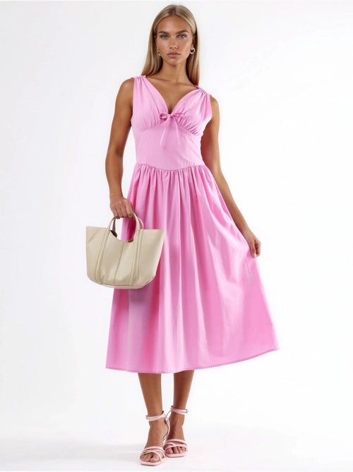 Robe midi à col en v et détail noué busem - Kiabi