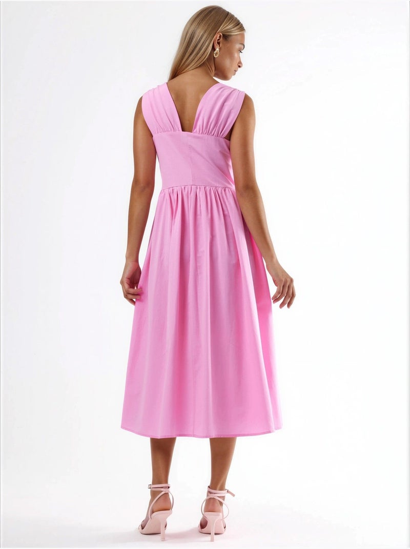 Robe midi à col en v et détail noué busem Rose pâle - Kiabi
