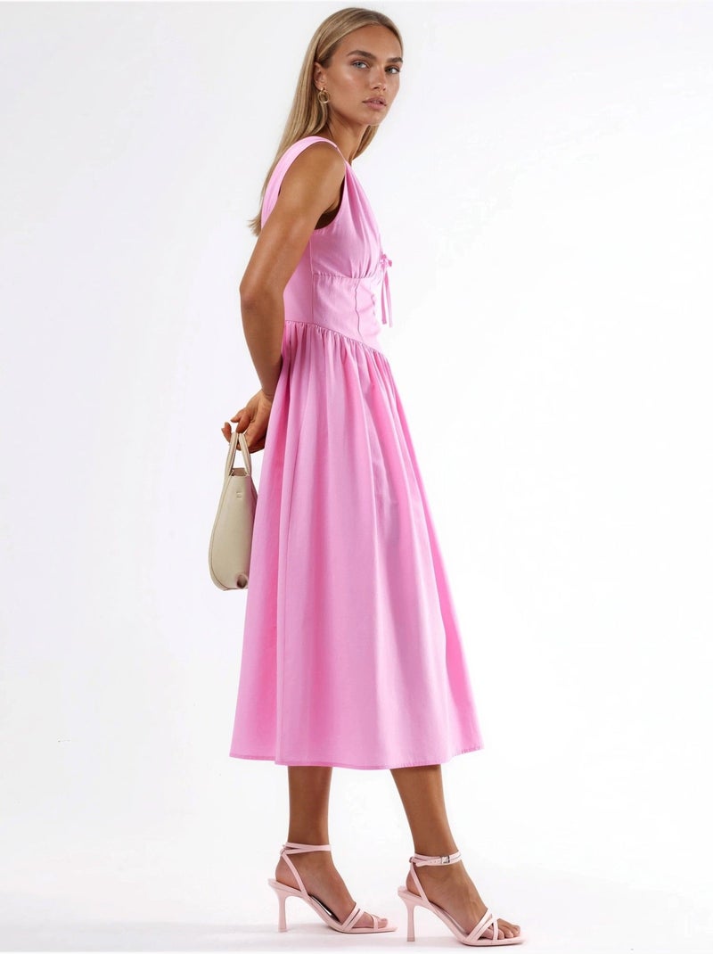 Robe midi à col en v et détail noué busem Rose pâle - Kiabi