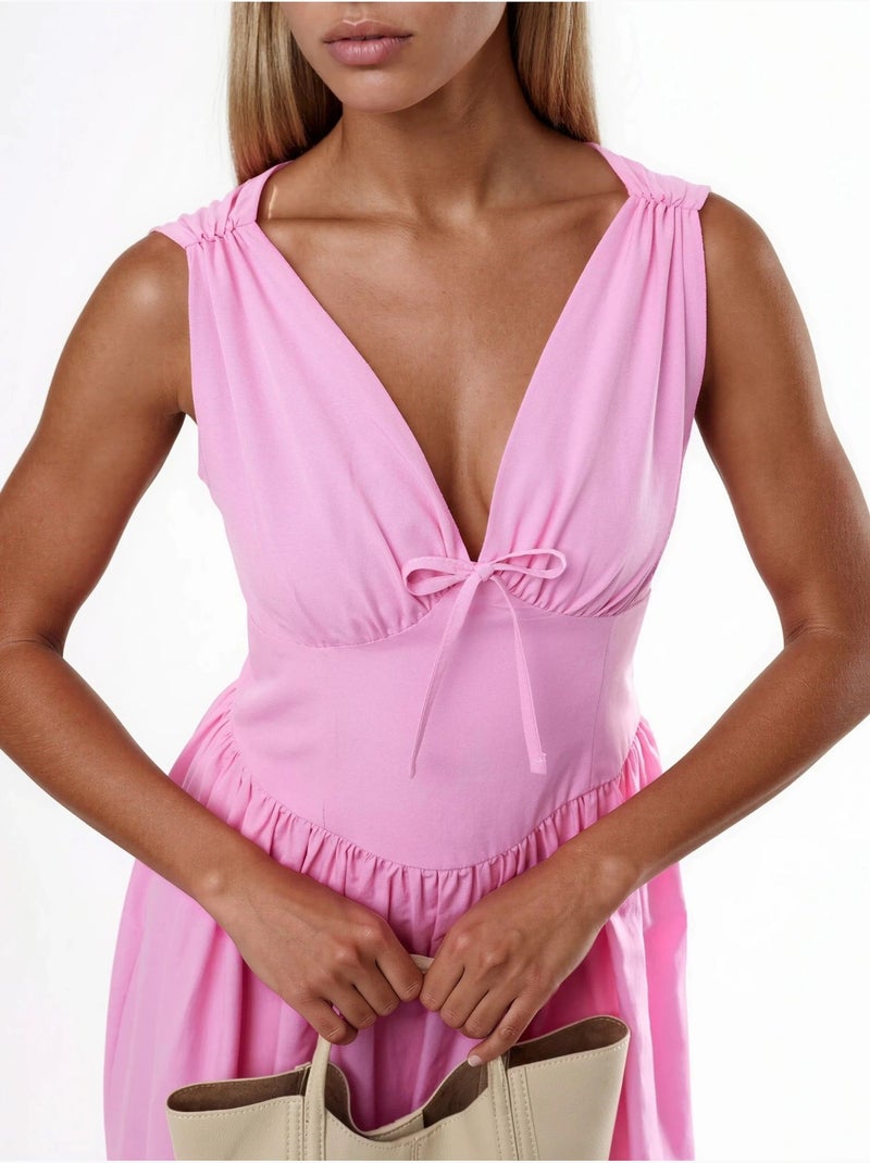 Robe midi à col en v et détail noué busem Rose pâle - Kiabi