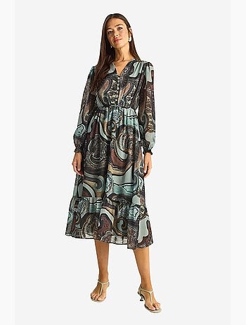 Robe midi à col en v et imprimé cachemire lucci