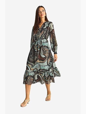 Robe midi à col en v et imprimé cachemire lucci