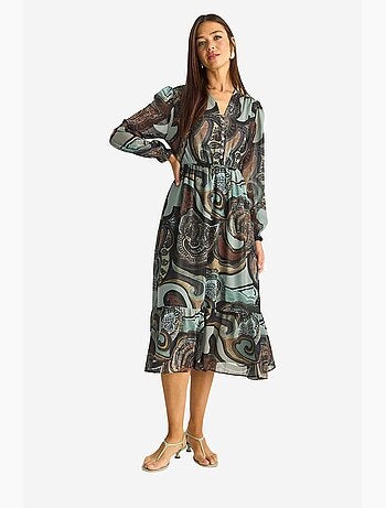 Robe midi à col en v et imprimé cachemire lucci