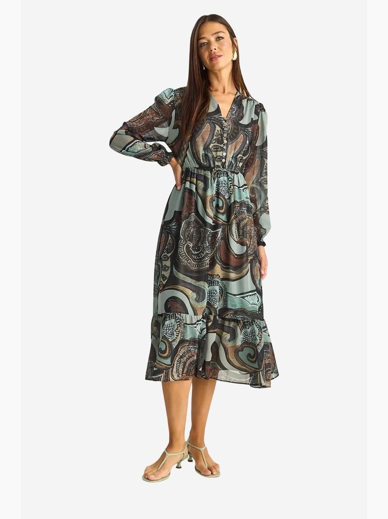 Robe midi à col en v et imprimé cachemire lucci Bleu canard - Kiabi