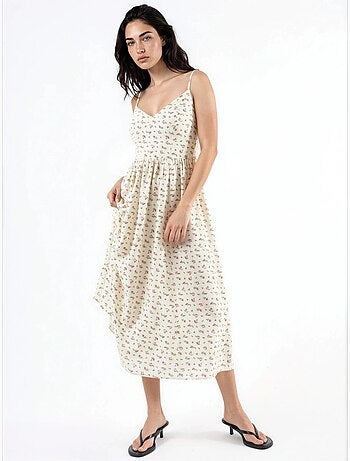 Robe midi à col en v fleurie