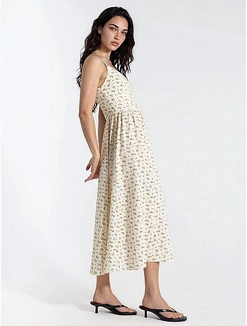 Robe midi à col en v fleurie
