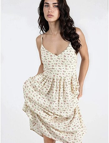 Robe midi à col en v fleurie