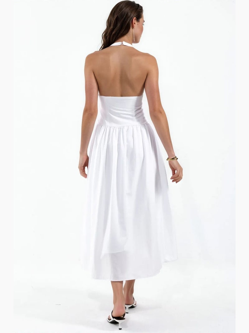 Robe midi à col halter busem Blanc - Kiabi