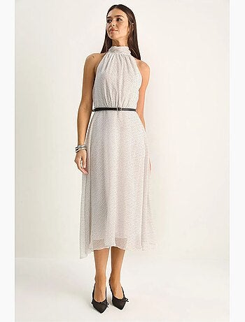 Robe midi à col halter et pois lucci