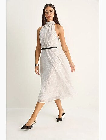Robe midi à col halter et pois lucci