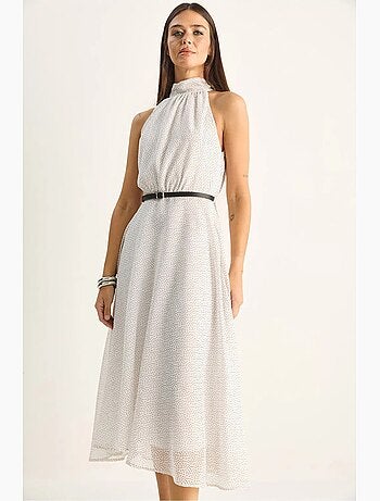 Robe midi à col halter et pois lucci