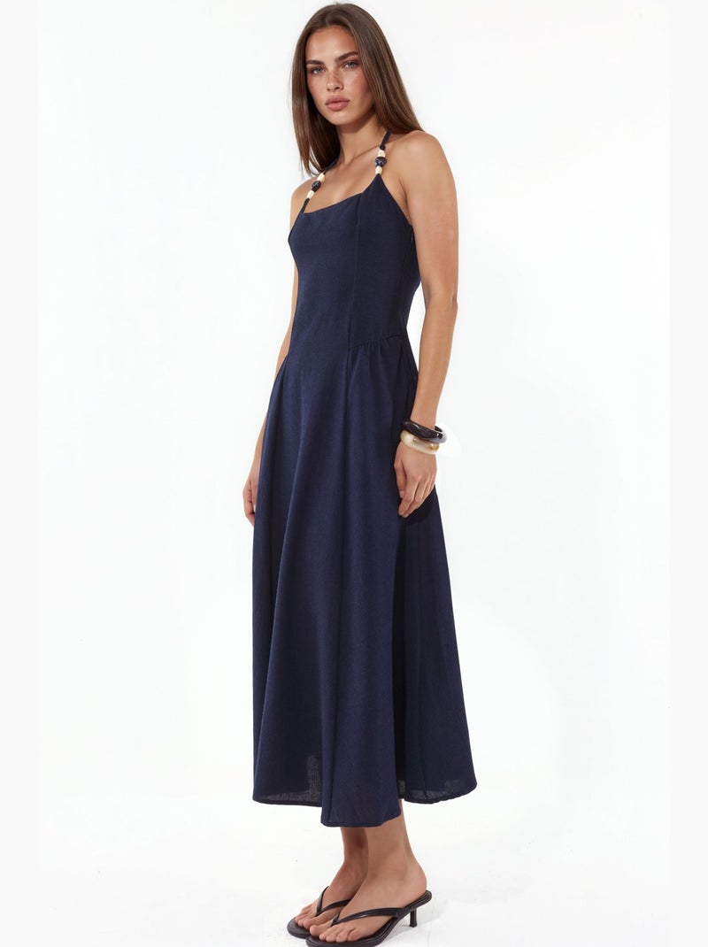 Robe midi à col licou avec détail perlé hiccup Bleu marine - Kiabi