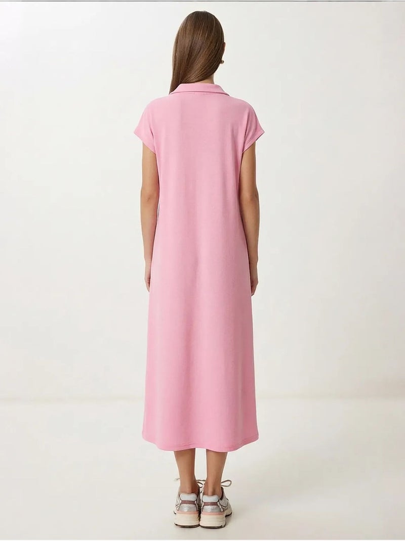Robe midi à col polo et poche, istanbul Rose clair - Kiabi