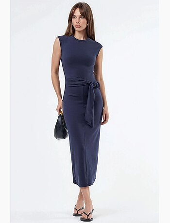 Robe midi à col rond et détail noué busem