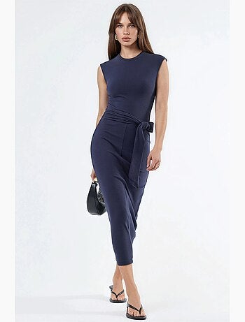 Robe midi à col rond et détail noué busem