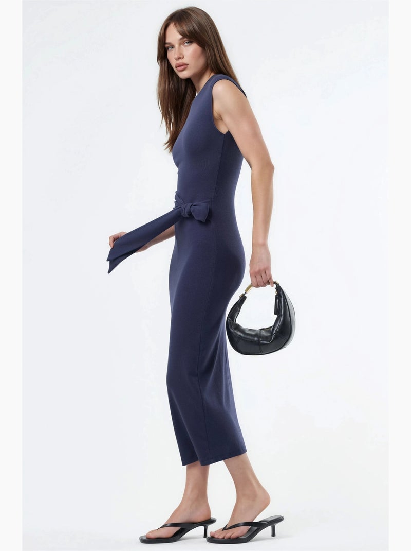 Robe midi à col rond et détail noué busem Bleu marine - Kiabi
