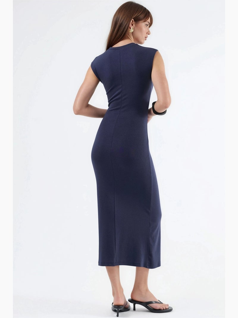 Robe midi à col rond et détail noué busem Bleu marine - Kiabi